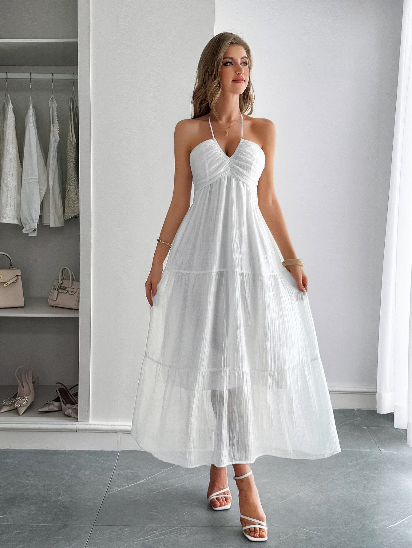 Spring/Summer Women's Elegant Holidays Halter-Neck Beach Long Dress 8