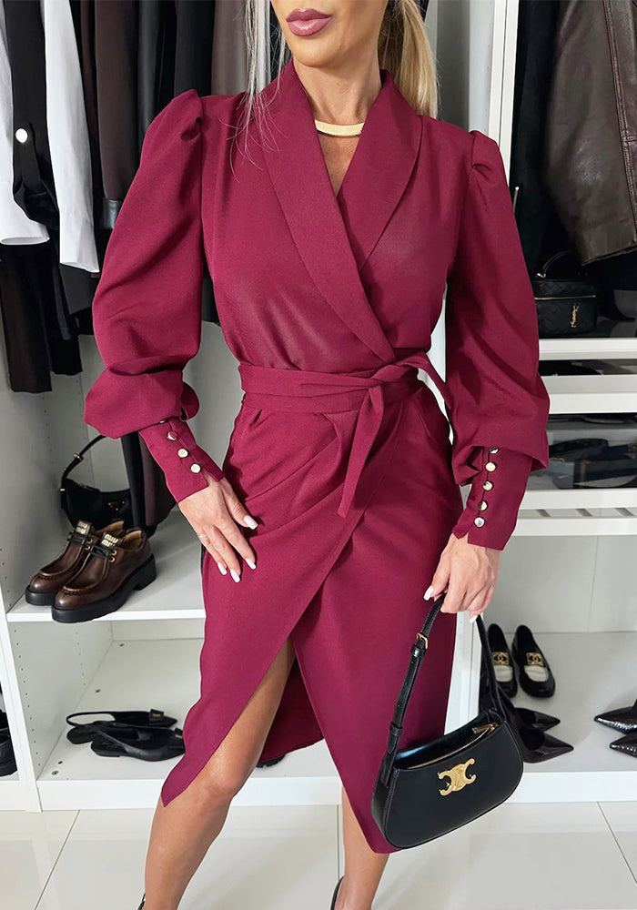 Women autumn and winter Solid shawl collar long-sleeved Blazer dress