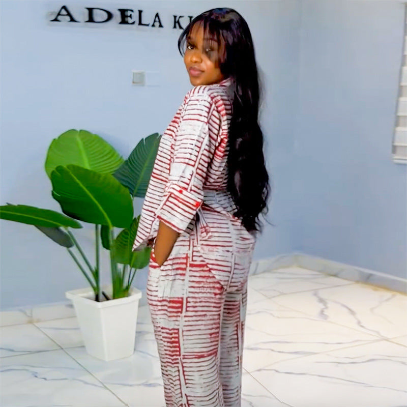 Women's Summer Printed Three-Quarter Sleeve Shirt & Loose Top Trousers Set 5