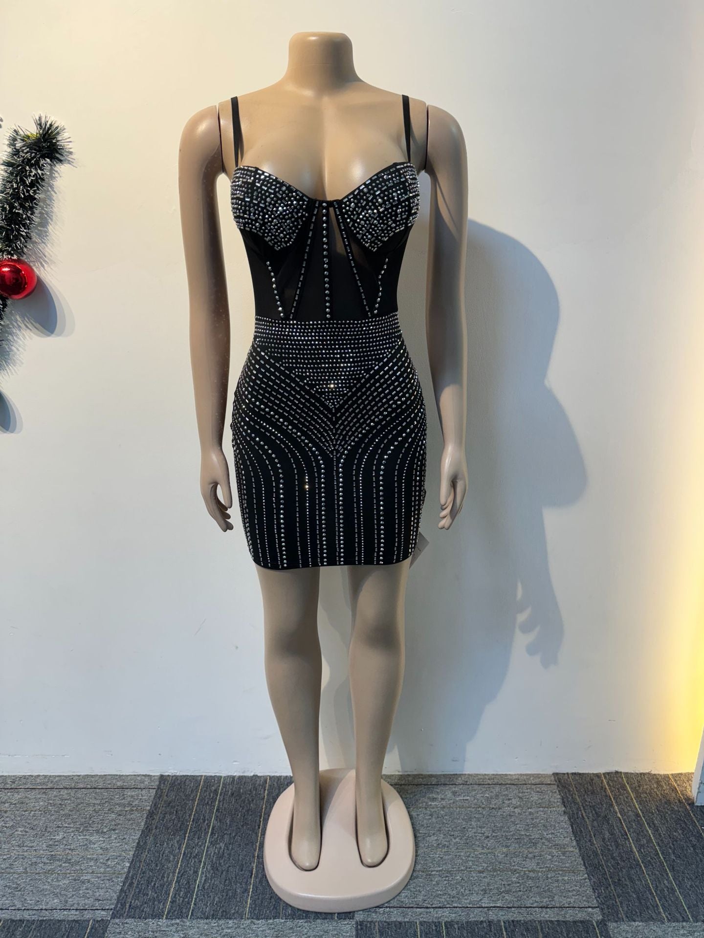 Sexy beaded see-through strap bodycon dress 7