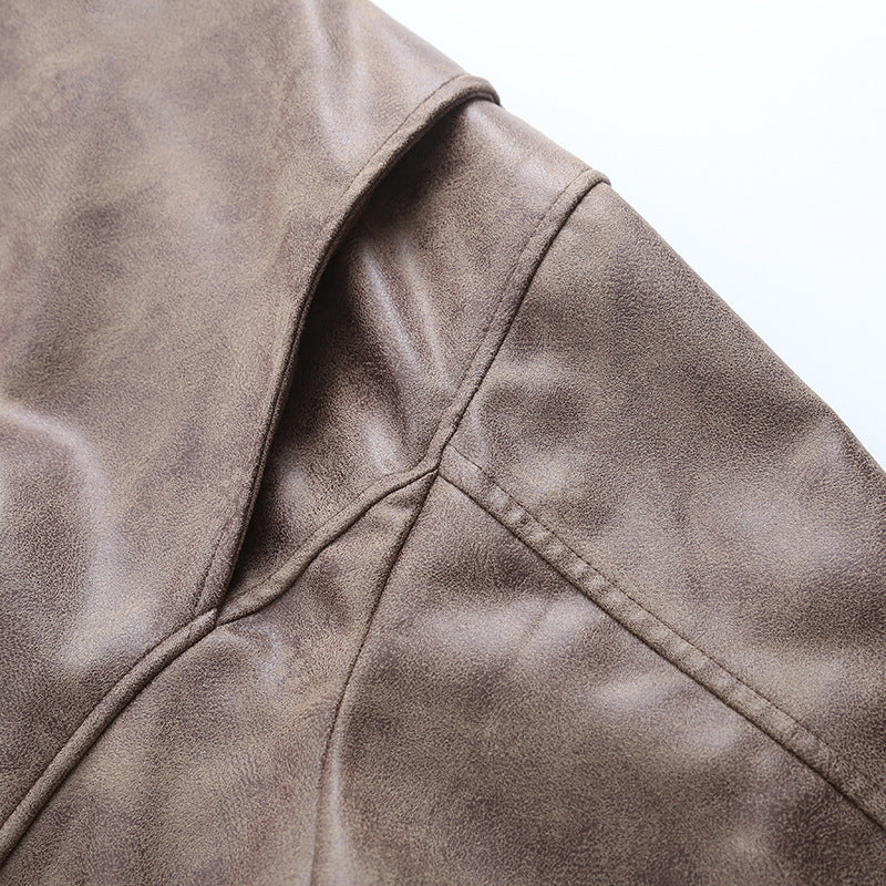 Women American Retro Loose PU-Leather Flight Jacket 30