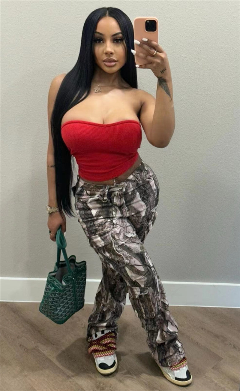 Summer Fashion Casual Loose Straight High Waist Pocket Multicolor Trousers