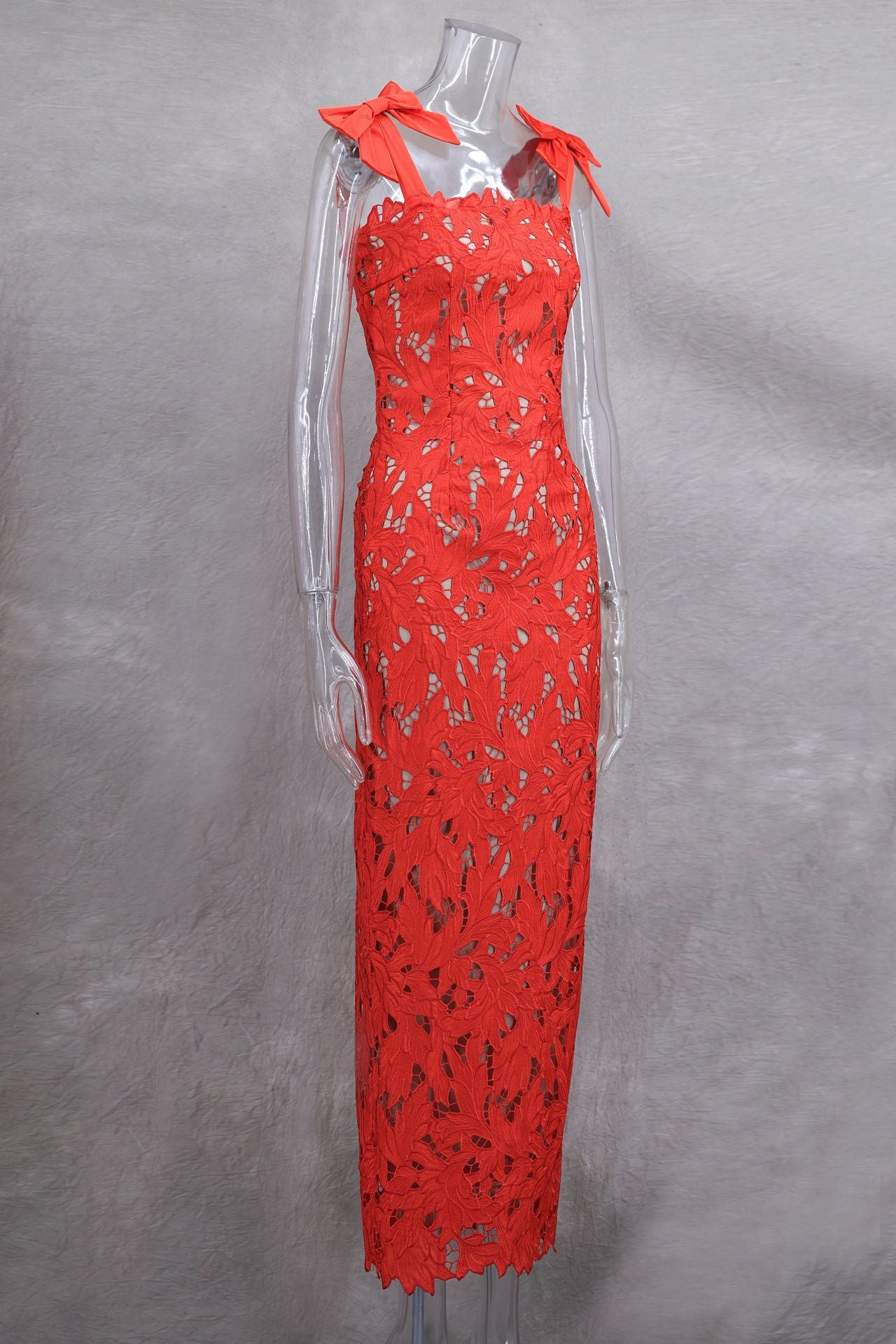 Women Spring and Summer Bow Embroidered Hollow Bodycon Dress 19