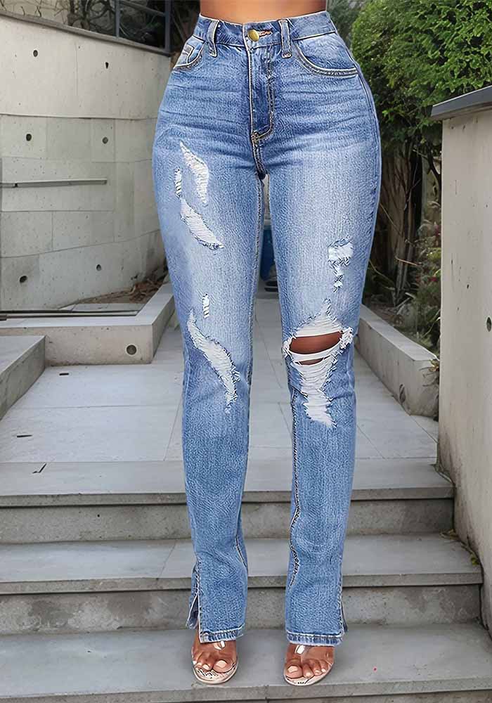 Women summer Ripped Denim nine-point pants