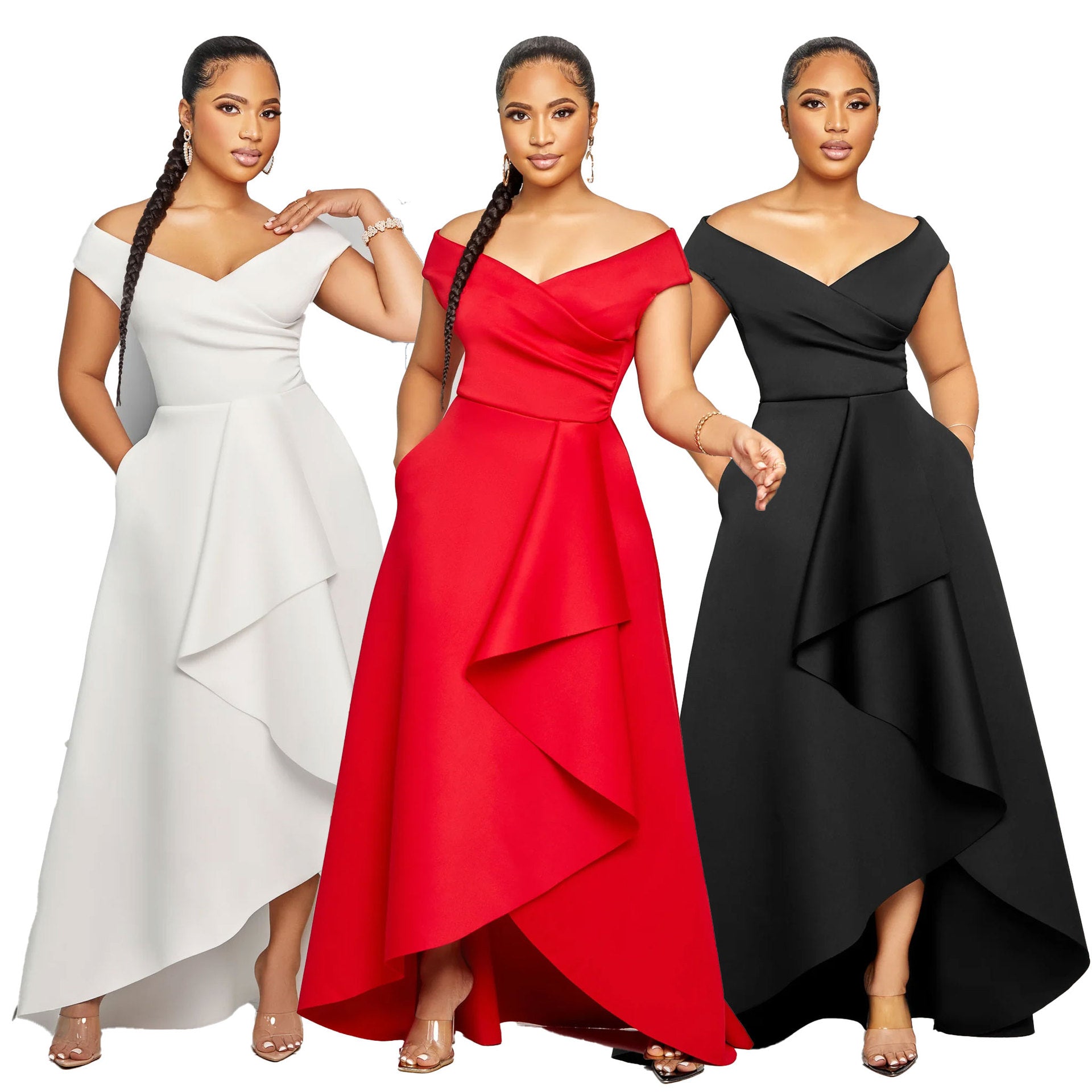 Women Sexy Solid Off Shoulder Sleeveless Dress 8