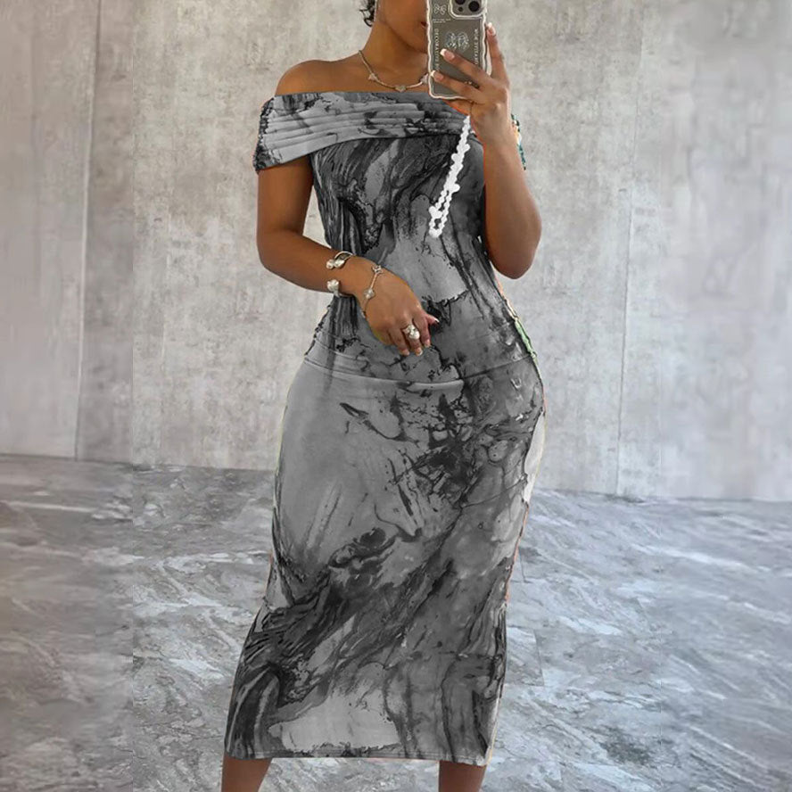Women Sleeve Casual Sexy Off Shoulder Print Sleeveless Stretchy Bodycon Dress 3