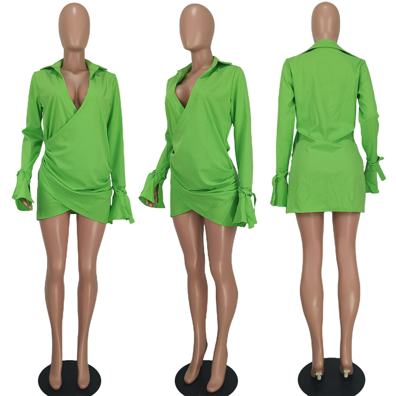 Ladies Fashion Cross Solid Shirt Dress 12