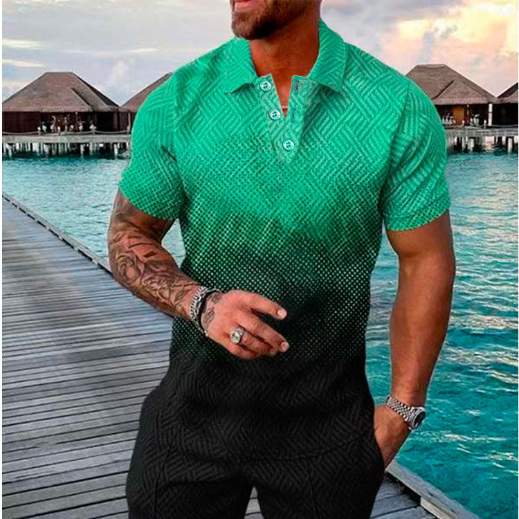 Men's Summer Fashion Casual 3D Printed Polo Shirt Turndown Collar Casual Short Sleeve 5