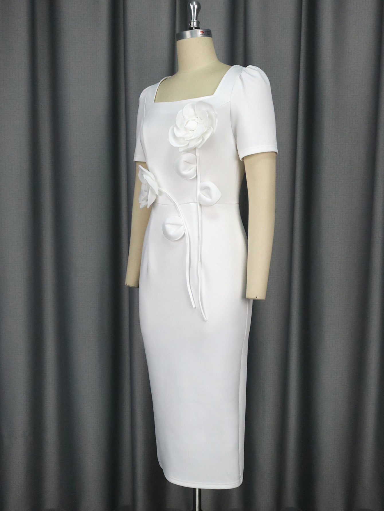 Elegant Square-Neck Ruffle High-Waist Bodycon Flower Formal Party Dress 5