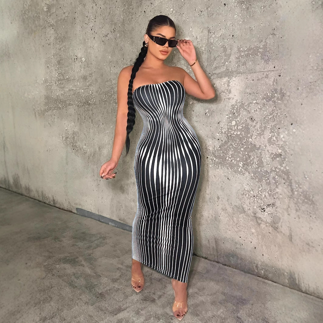 Women Printed Strapless Dress 5