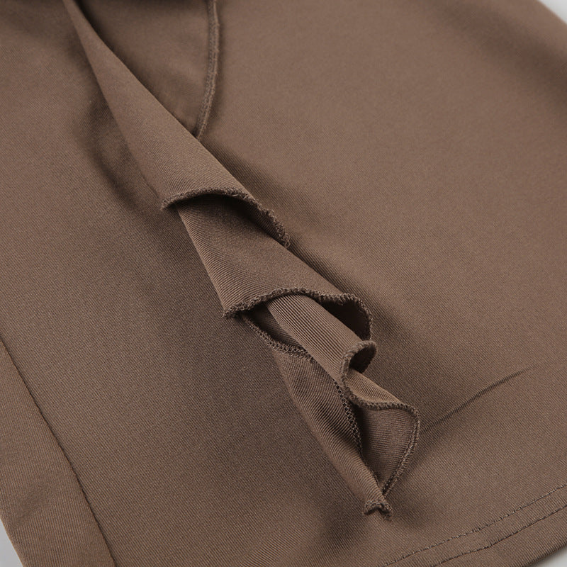 Autumn Fashion Casual Women's Solid Color Ruffled Ribbon Knitting Slim Flared Trousers 13