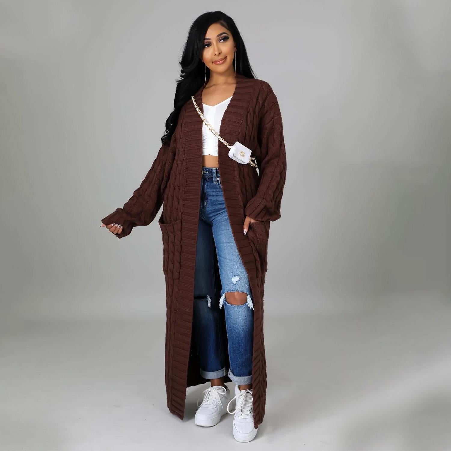 Autumn Winter Women'S Fashion Sexy Casual Long Sleeve Long Sweater Coat 4