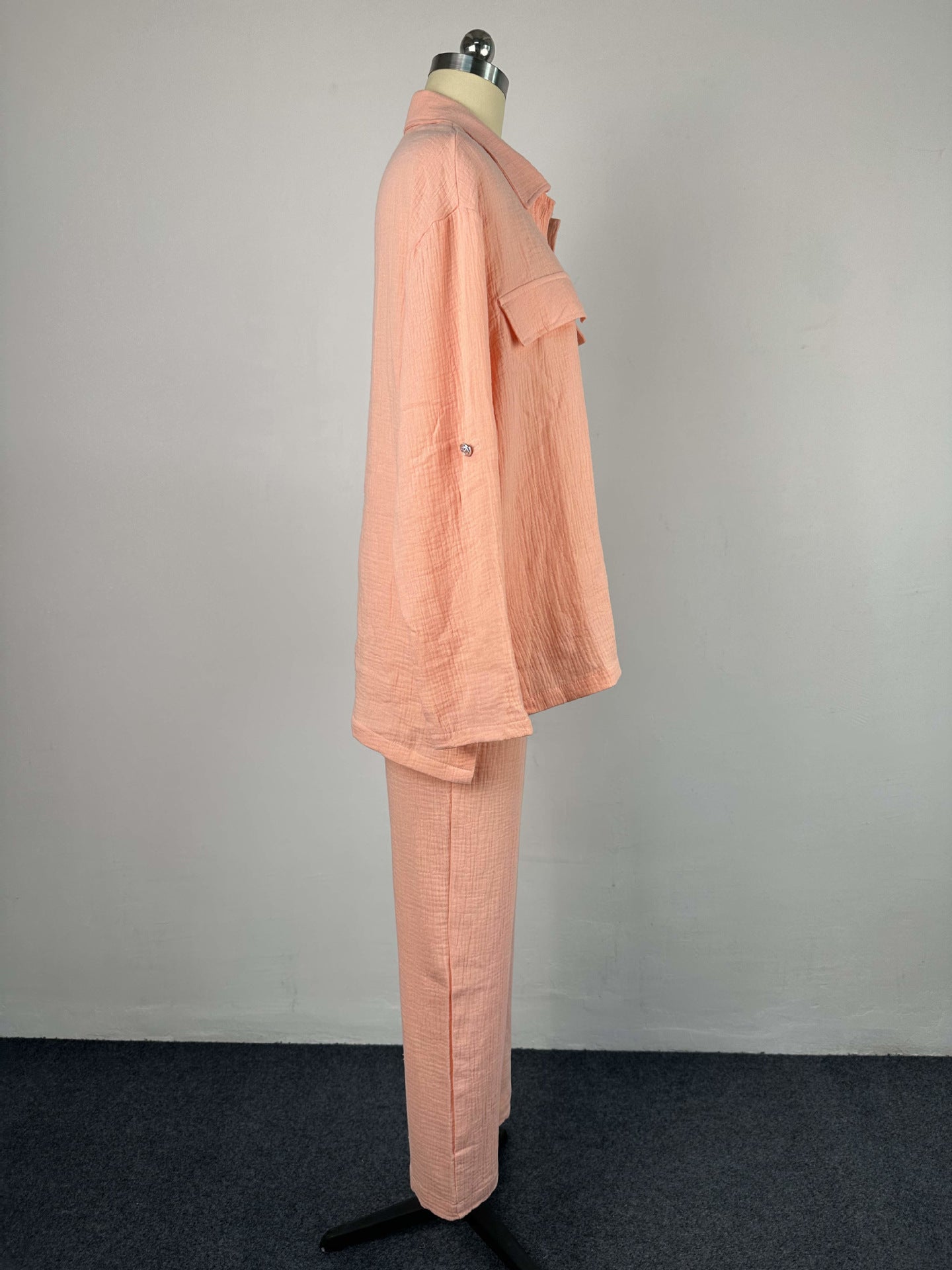 Plus Size Women's Double Crepe Oversized Turndown Collar Long Sleeve Set 28