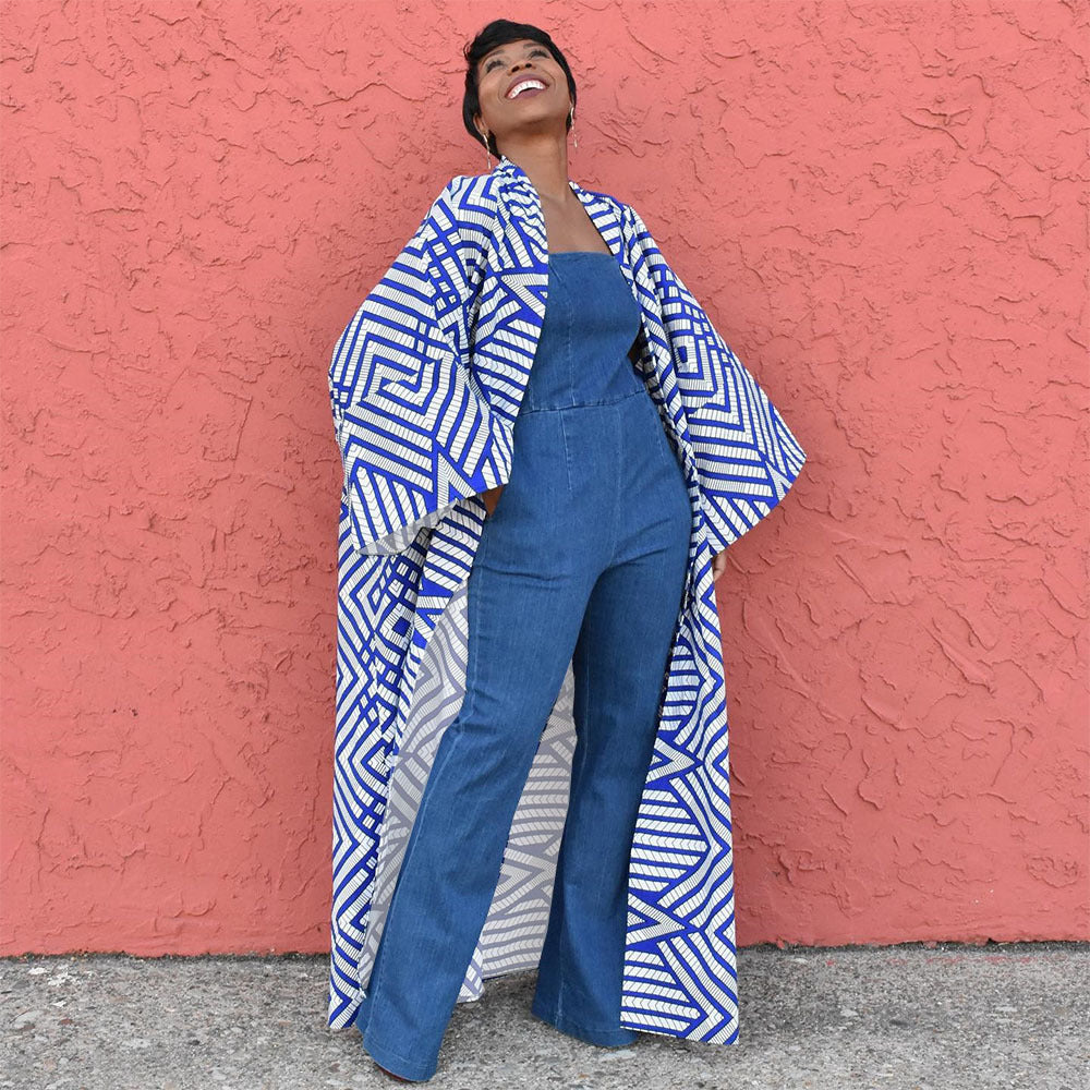 Women's Fashion Chic Plus Size Versatile Long Loose Print Cardigan Coat 17