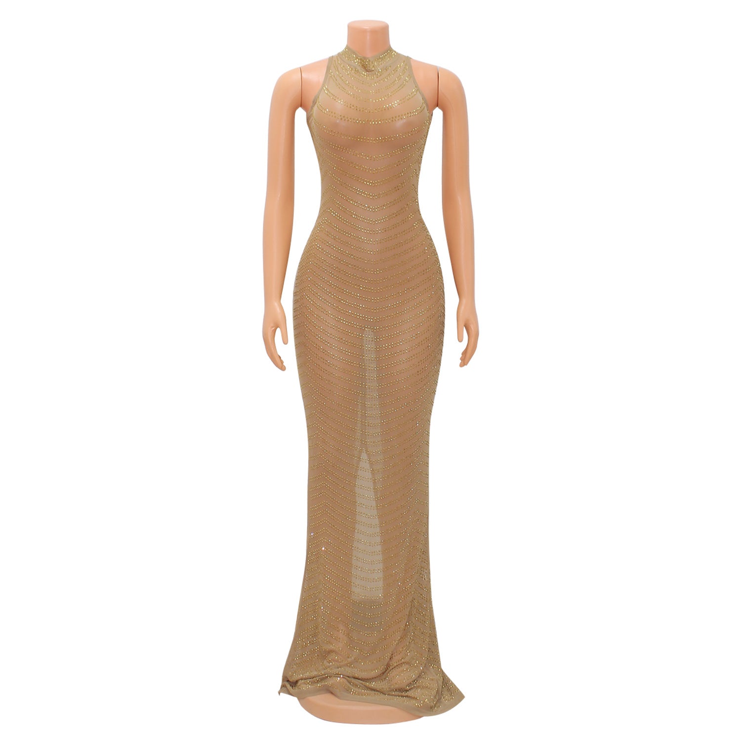 Summer Women Sexy Mesh See-Through Beaded Dress 8