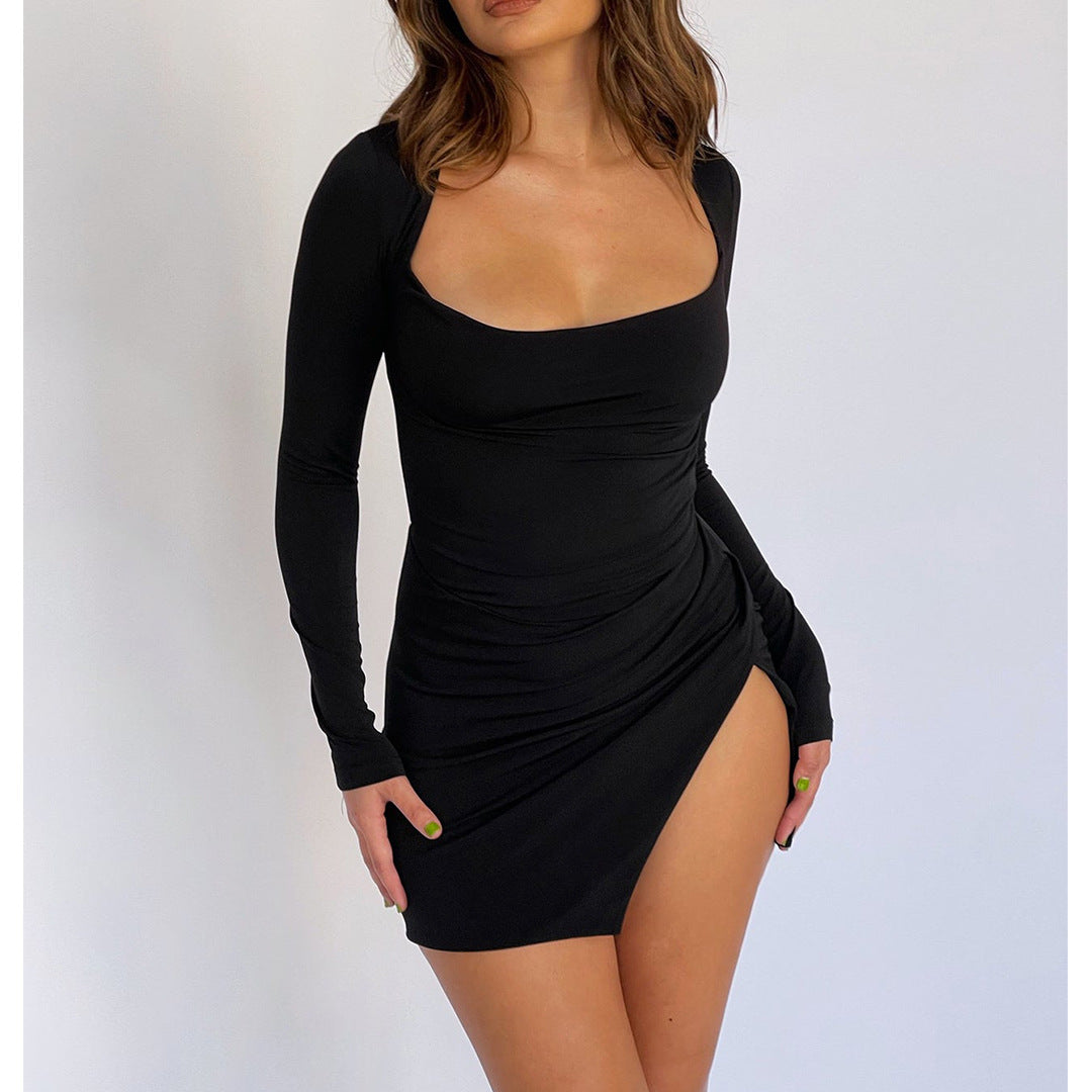 Women Sexy Backless Lace-Up Slit Long Sleeve Dress 11