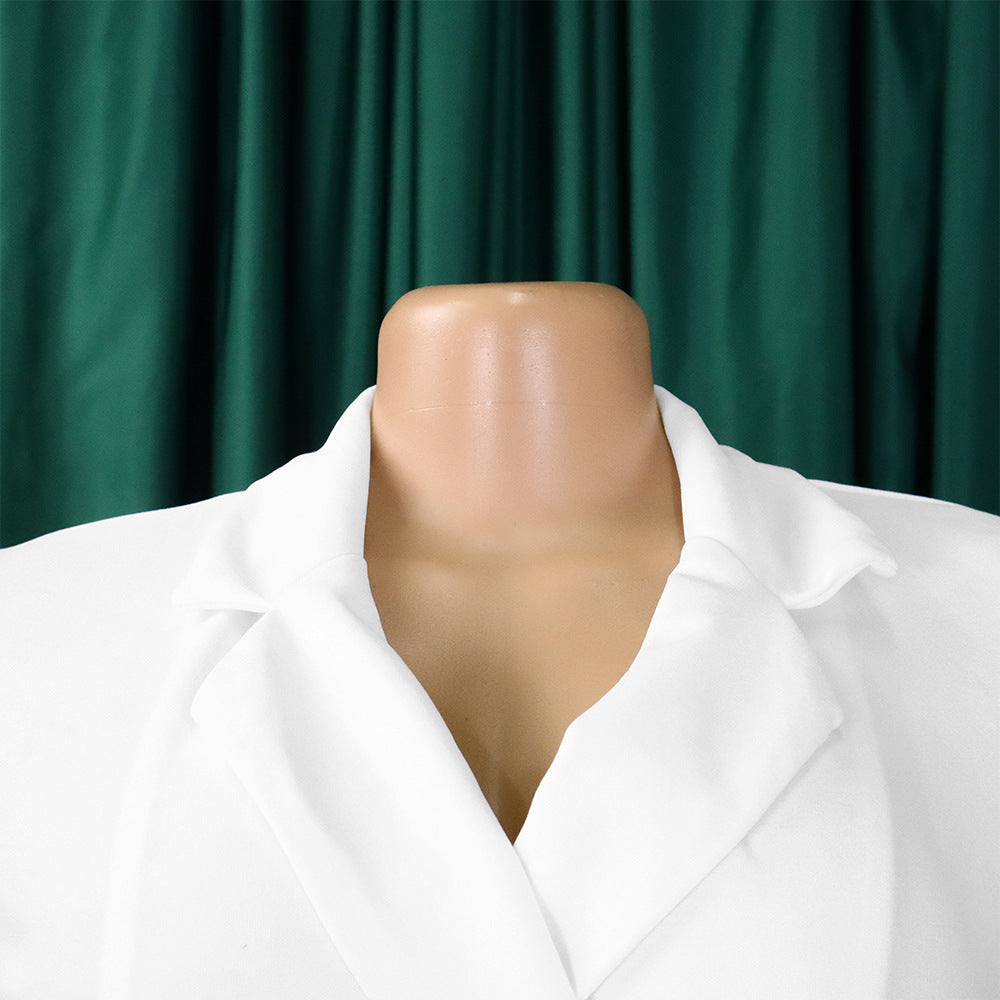 Plus Size Women's Fashion Turndown Collar Fashion Lace-Up Slim Waist Pleated African Dress 44