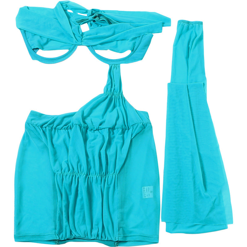 Autumn Sexy See-Through Irregular Low Back Lace-Up Bodycon Short Dress Women's Clothing 17