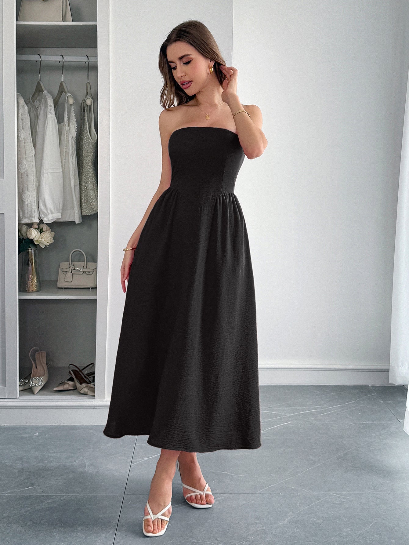 Spring/Summer Women's Elegant Holidays Strapless Slim Waist Long Dress 10