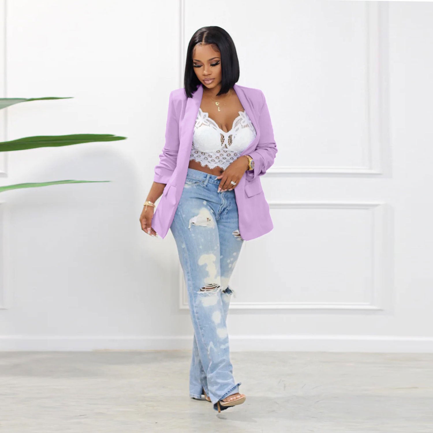 Women Fall/Winter Solid Long Sleeve Casual Blazer 5