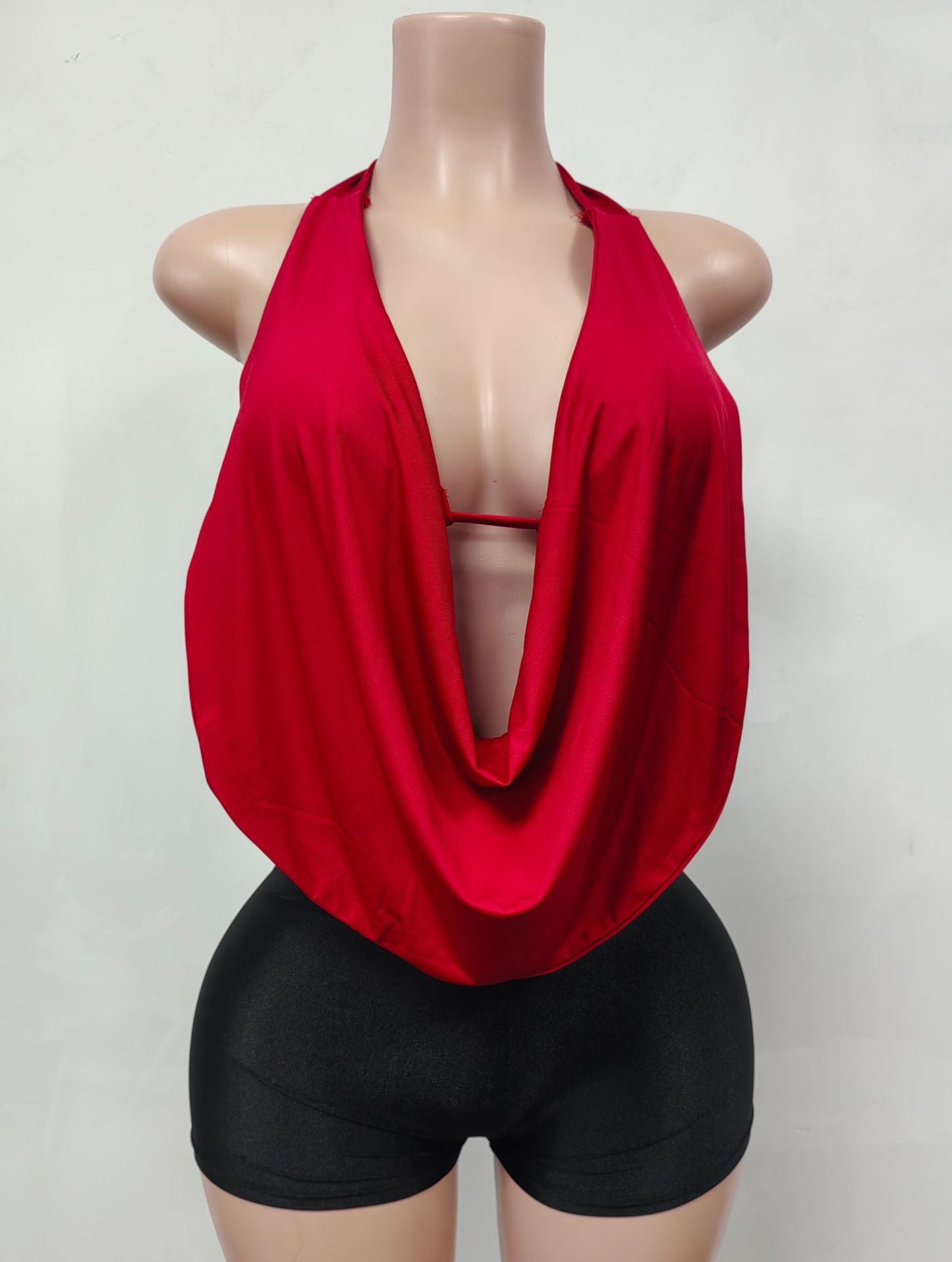 Spring Summer Women's Sexy Halter Neck Lace-Up Low Back Top Shorts Set 3