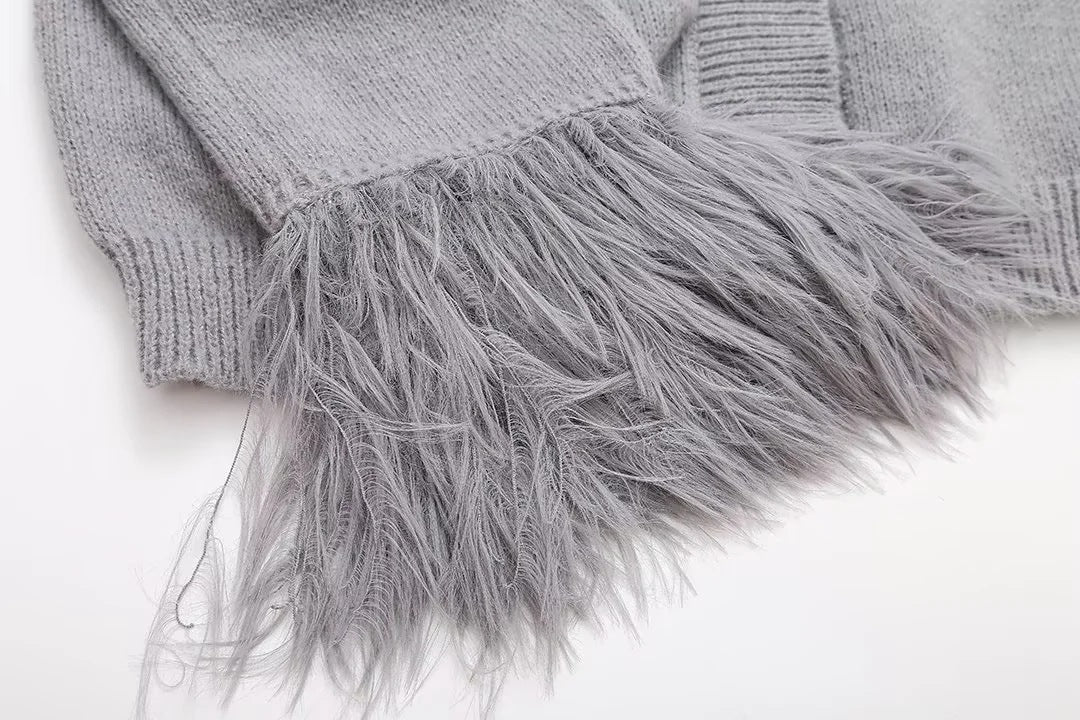 Women's Furry Patchwork Long Sleeve Button Knitting Cardigan 31