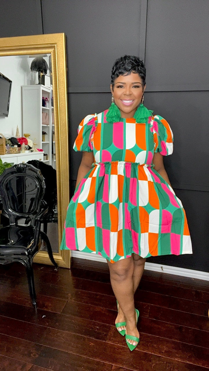 Autumn and winter women's printed front zipper dress