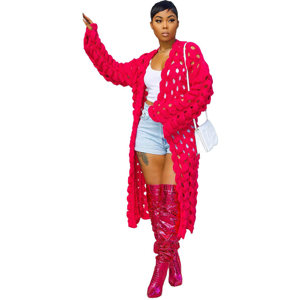 Women autumn winter knitting cutout cardigan sweater 10