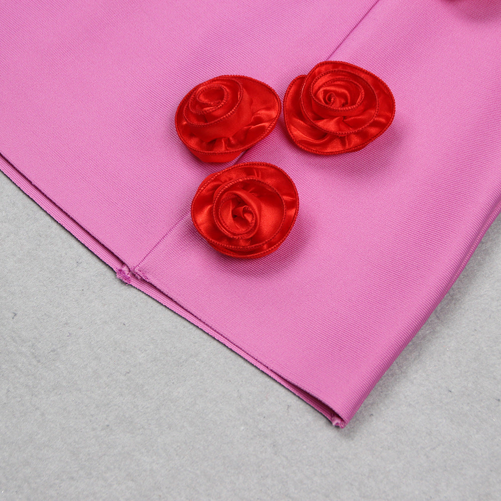 Pearl Strap Flower Sexy Short Bandage Sexy Dress 14