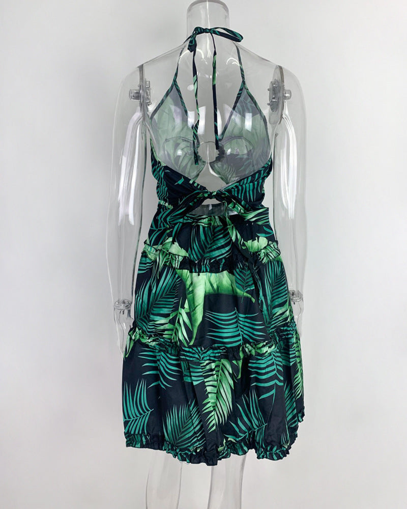 Women's Summer Sexy Cutout Halter Neck V-Neck Cake Dress 28