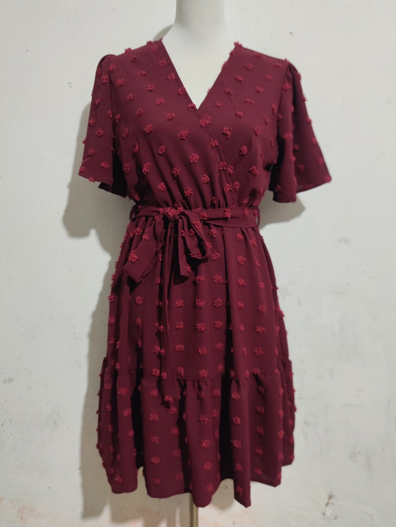 Women Ruffle Sleeve V Neck Lace-Up Dress 6