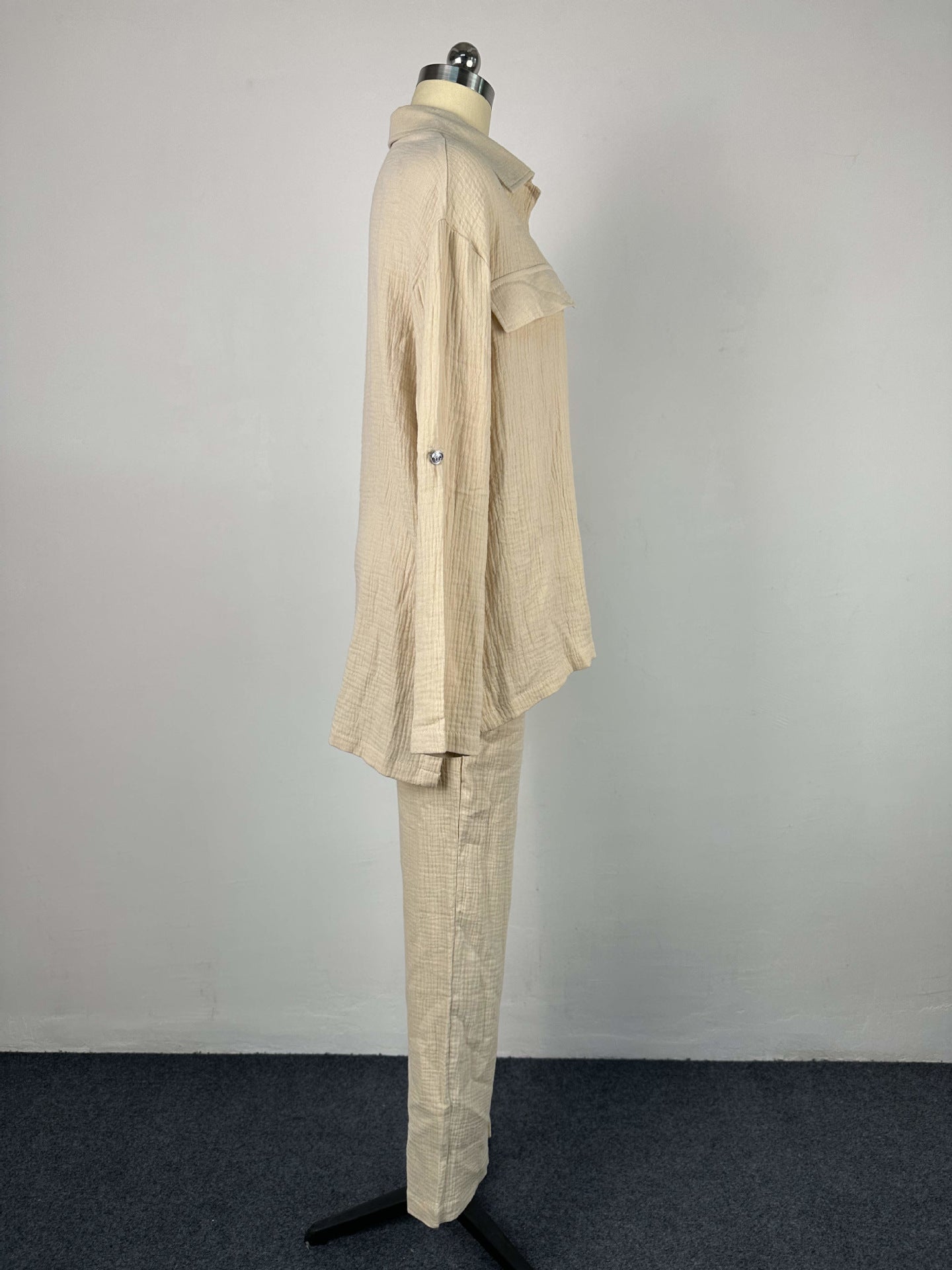 Plus Size Women's Double Crepe Oversized Turndown Collar Long Sleeve Set 31