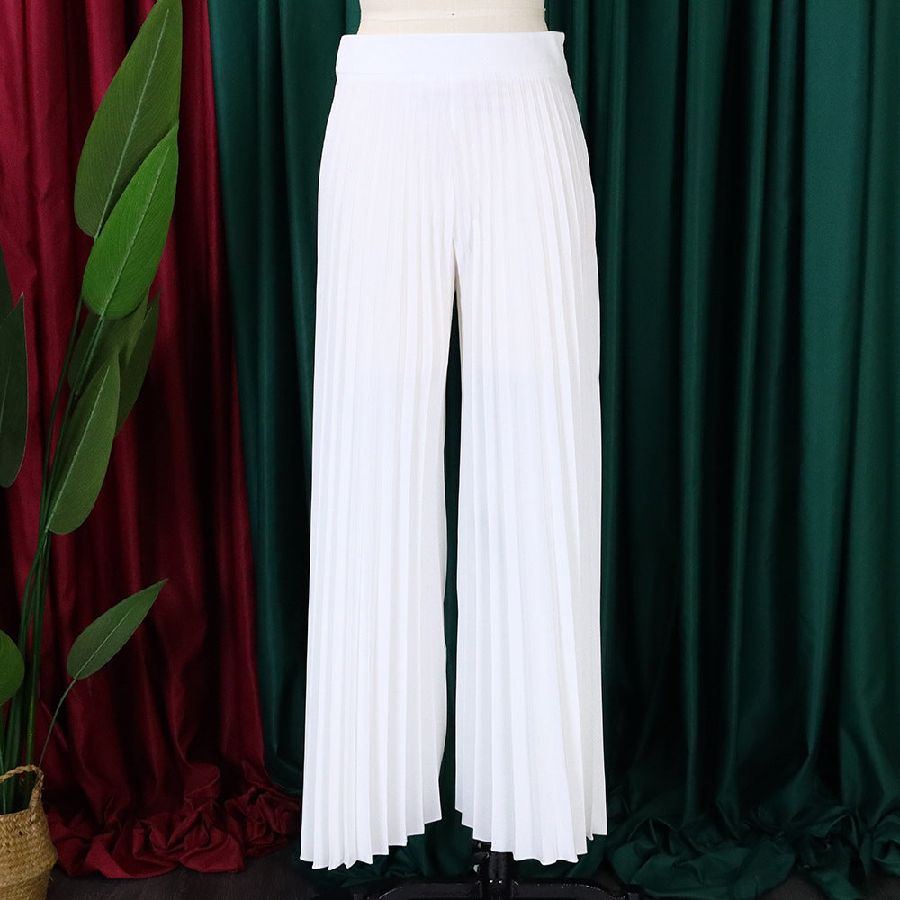 Ladies Summer Fashion Chic Pleated Pants High Waist Wide Leg Pants 32