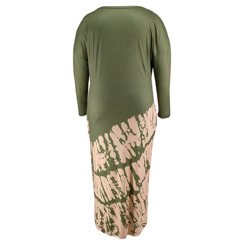 Plus Size Women's Printed V Neck Long Sleeve Loose Dress 7