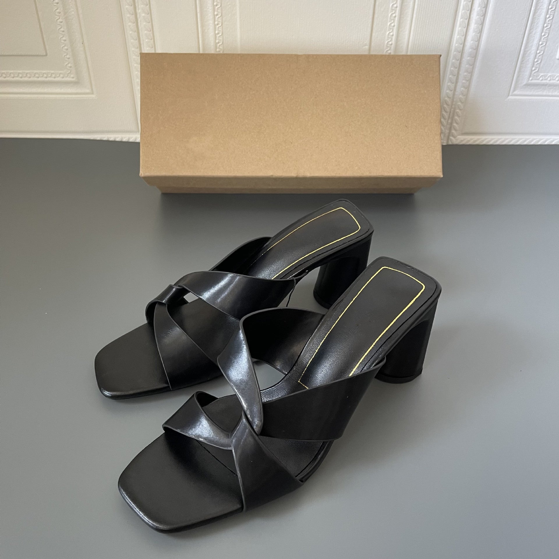 Z Home Spring Women's Shoes Brown Thick Heel Simple Open Toe Outdoor Wear High Heel Sandals 5