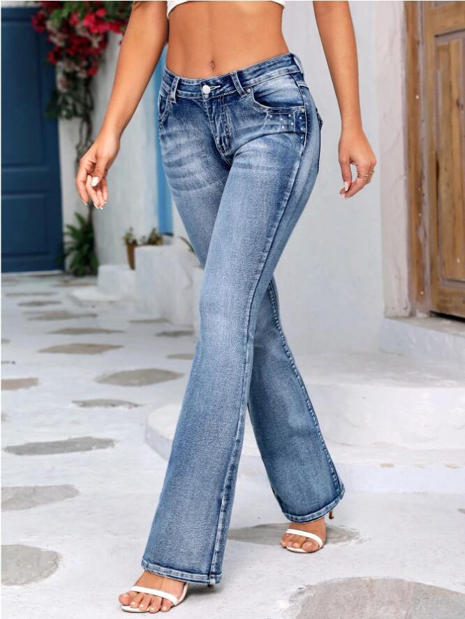 Embroidered Denim Trousers Fashionable Denim Flared Pants 5