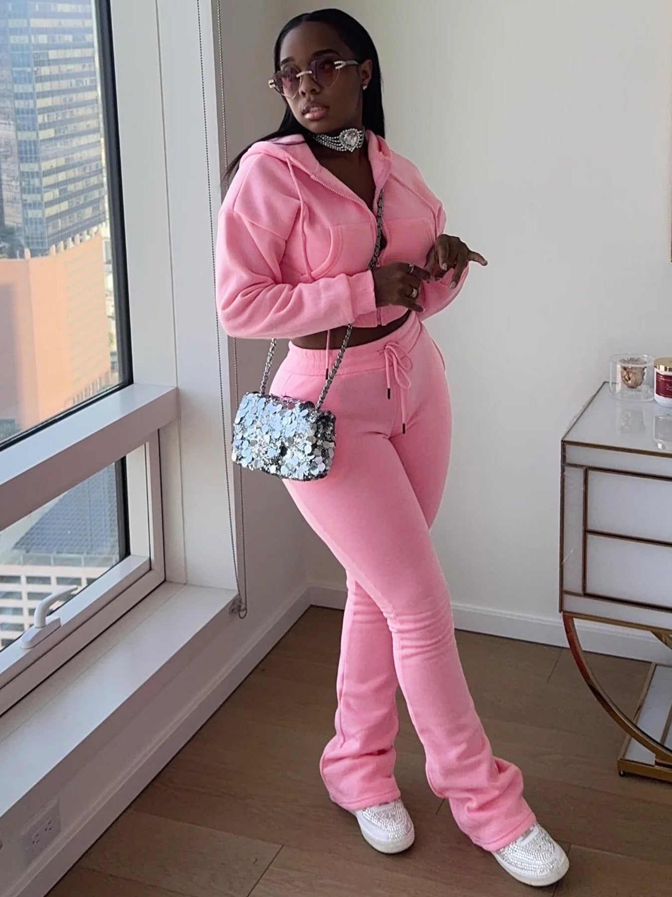 Women Hoodies and Bell Bottom Pants Two-Piece Set 25