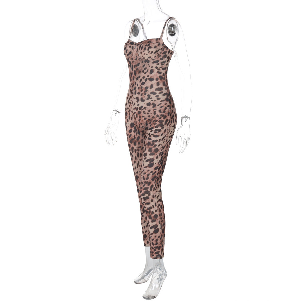 Women's Summer Sleeveless Leopard Print Sexy Strap Tight-Fitting Jumpsuit 12