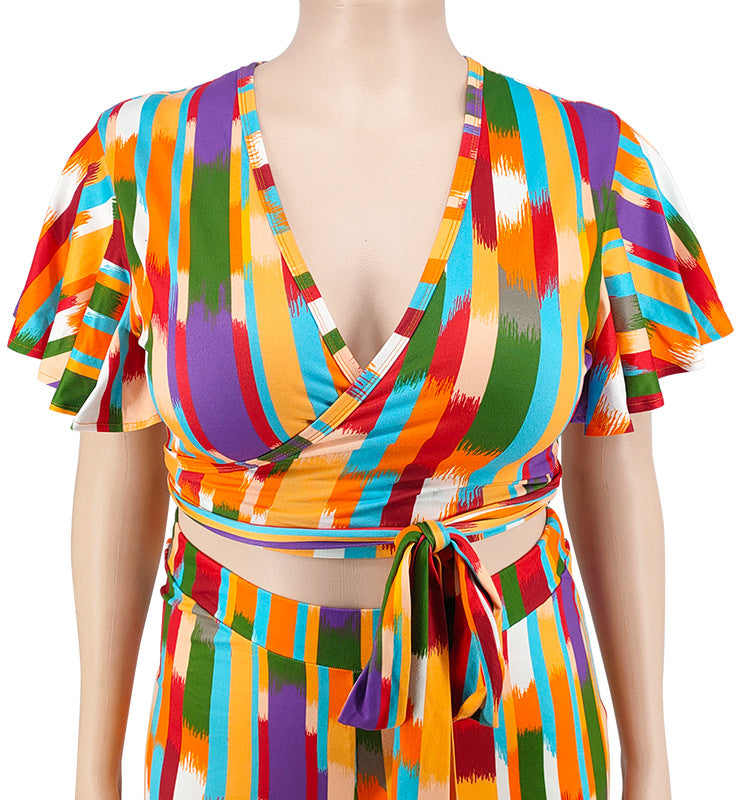 Plus Size Women's Spring Short Sleeve Top and Pants Set 14