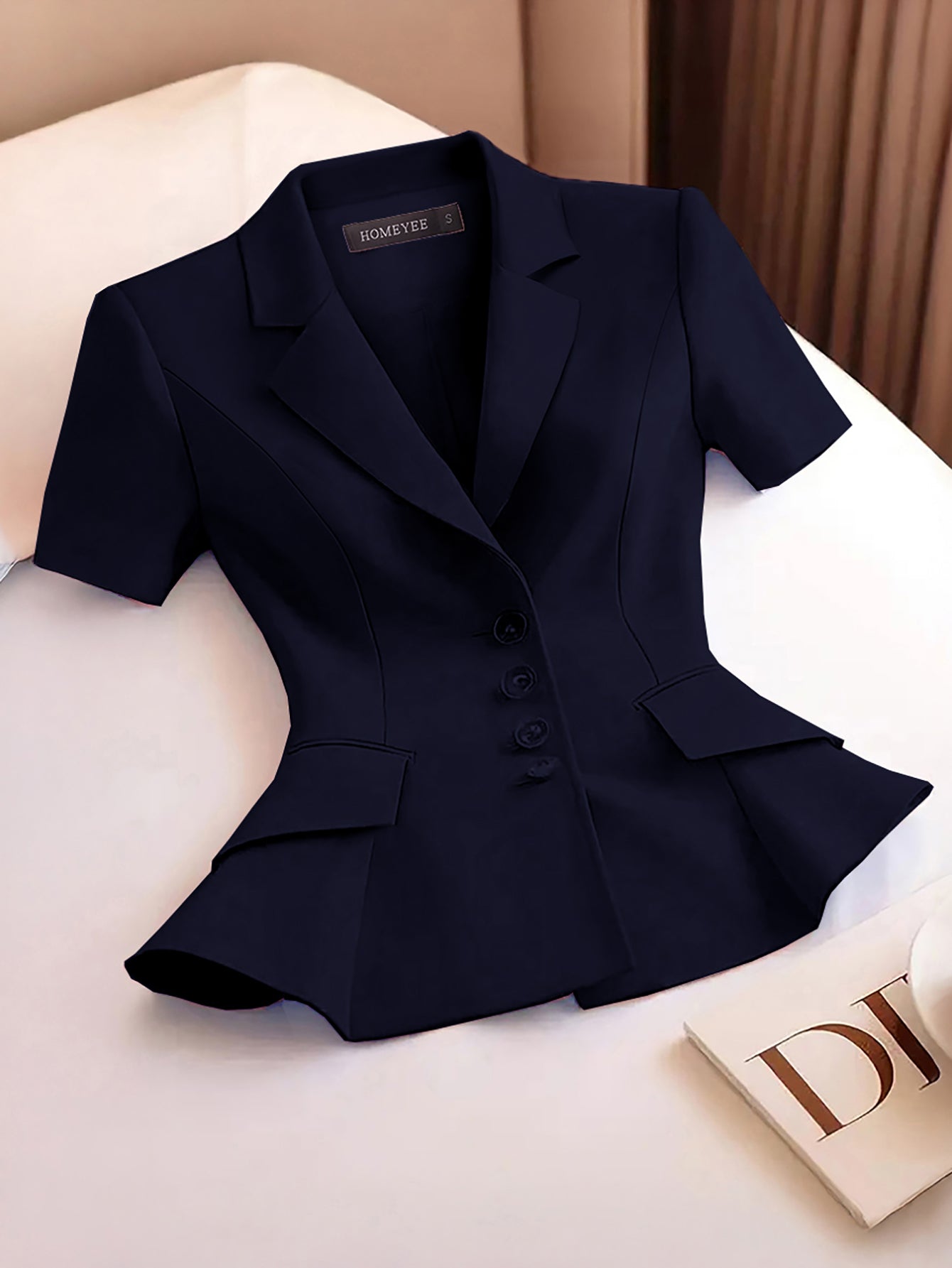Women Solid Single-breasted Multi-button Turndown Collar Elegant Blazer 5