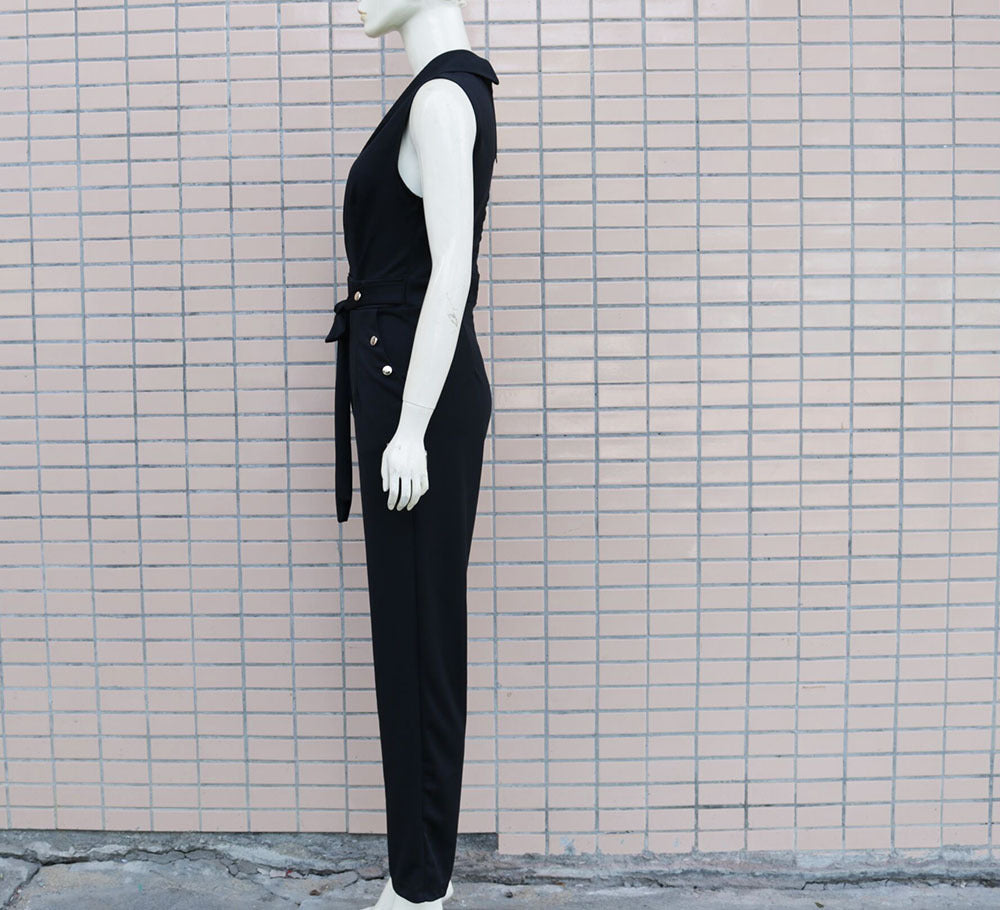 Spring/Summer Sexy Turndown Collar Sleeveless Bodysuit Slim Fashion Professional Jumpsuit 11