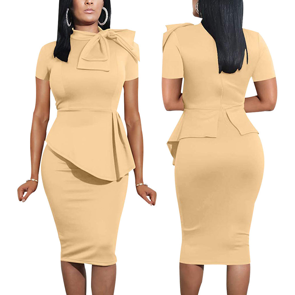 Women Sexy Bowknot Short-sleeved Bodycon Dress 12