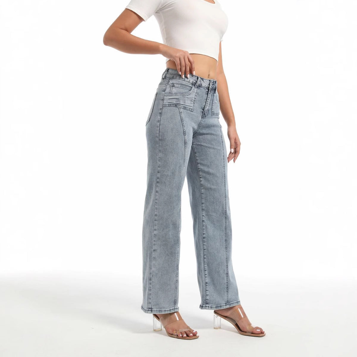 Women Casual retro blue denim trousers 3