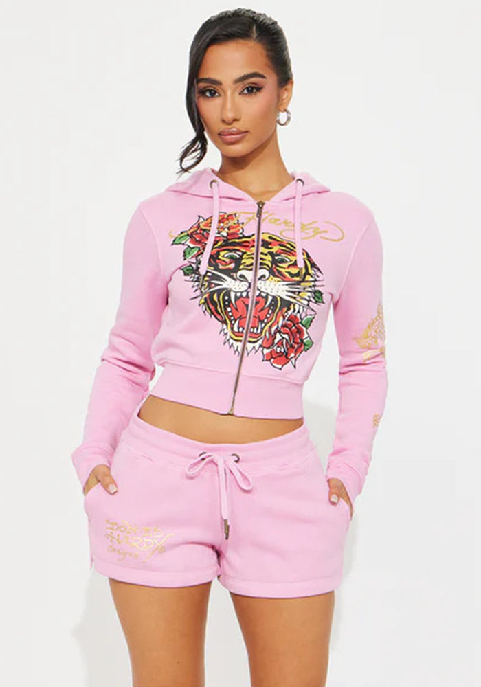 Women Printed Long Sleeve Top and Shorts Two-Piece Set