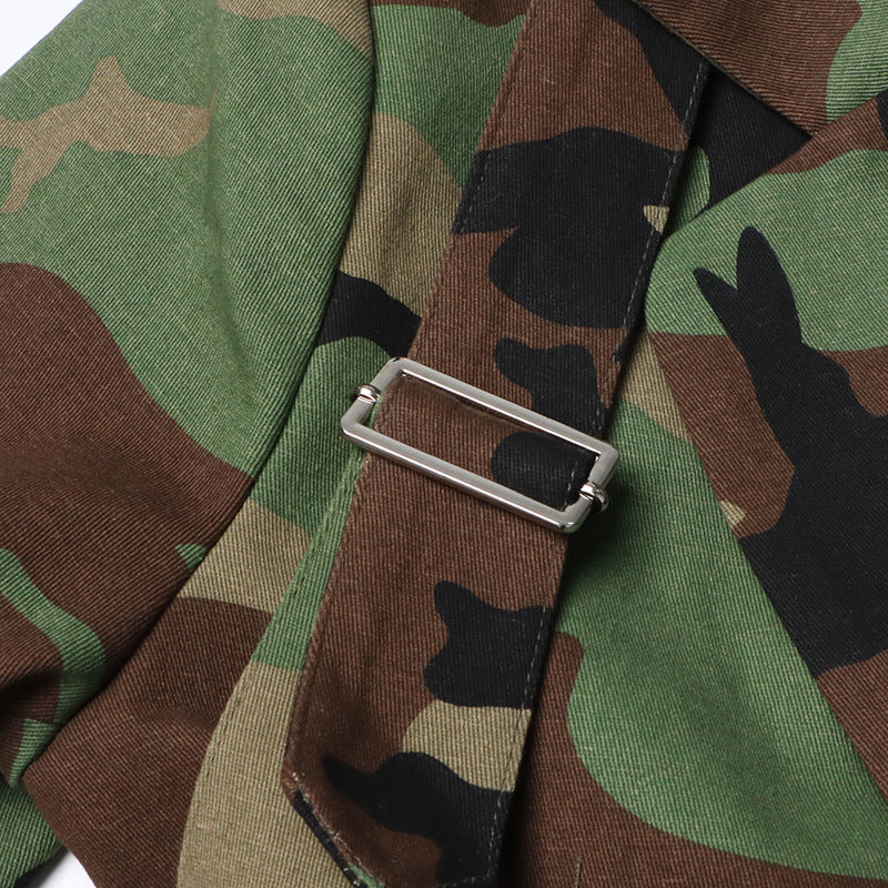 Women Style Camo Print Lace-up Blazer Jacket 10