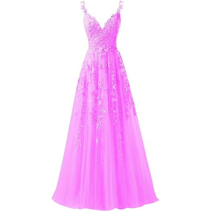 Women suspender tulle lace applique party ball evening dress（Processing time need 3-6 days） 17