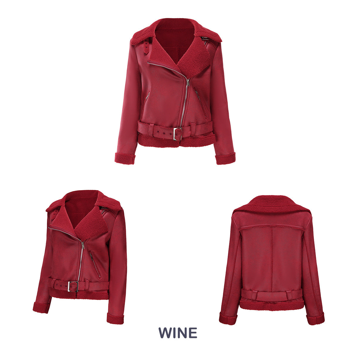 Autumn And Winter Fur Warm Women's Leather Jacket With Belt For Women Turndown Collar Coat 18