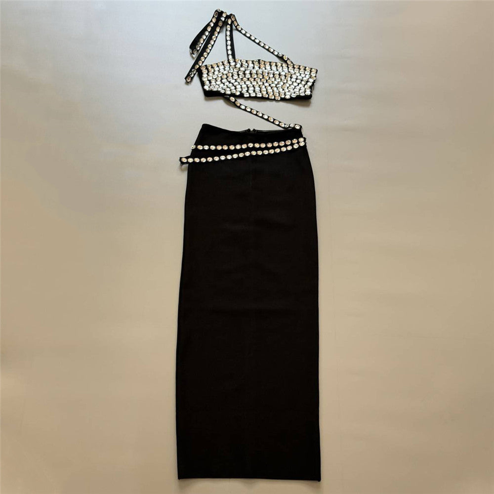 Rhinestone Fashion Formal Party Top Long Bandage Skirt Two-Piece Set 8