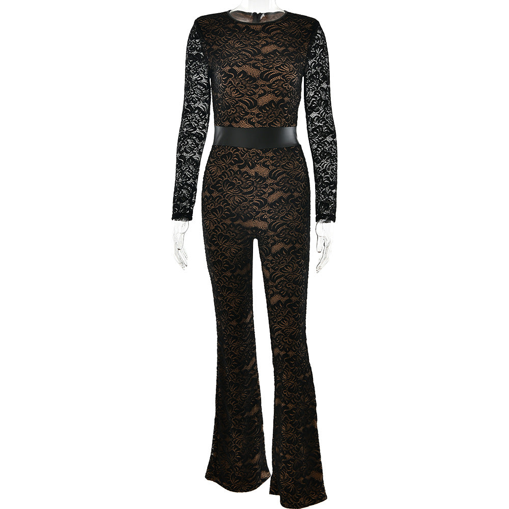 Women Round Neck Lace Patchwork Sexy Jumpsuit 11