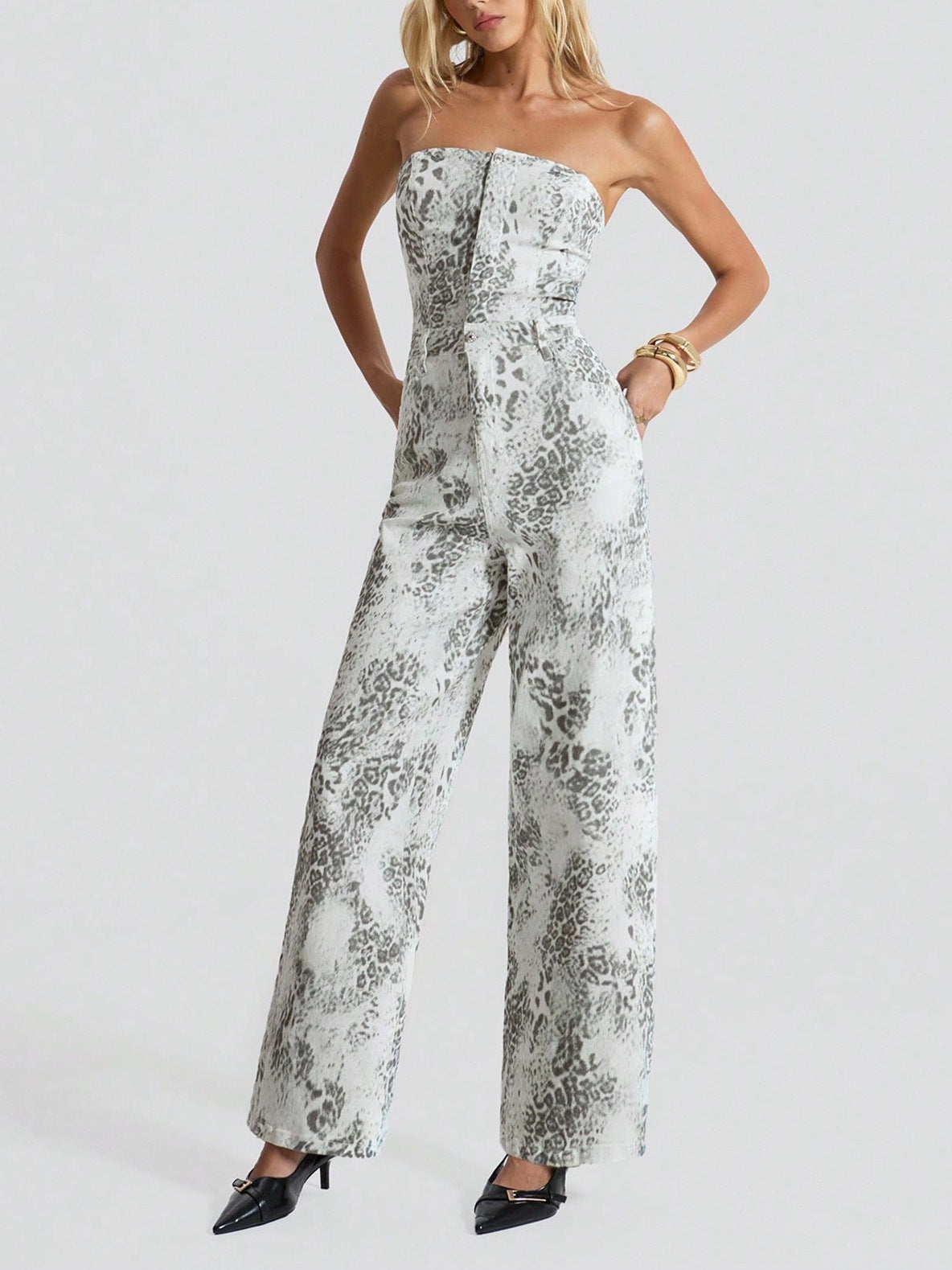 Women's Casual Stretch Print Denim Overalls 6